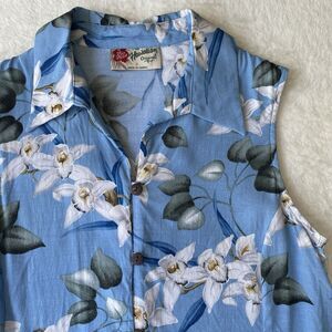 HILO HATTIE The‎ Hawaiian Original Button Front Top Sleeveless Blue Womens Small